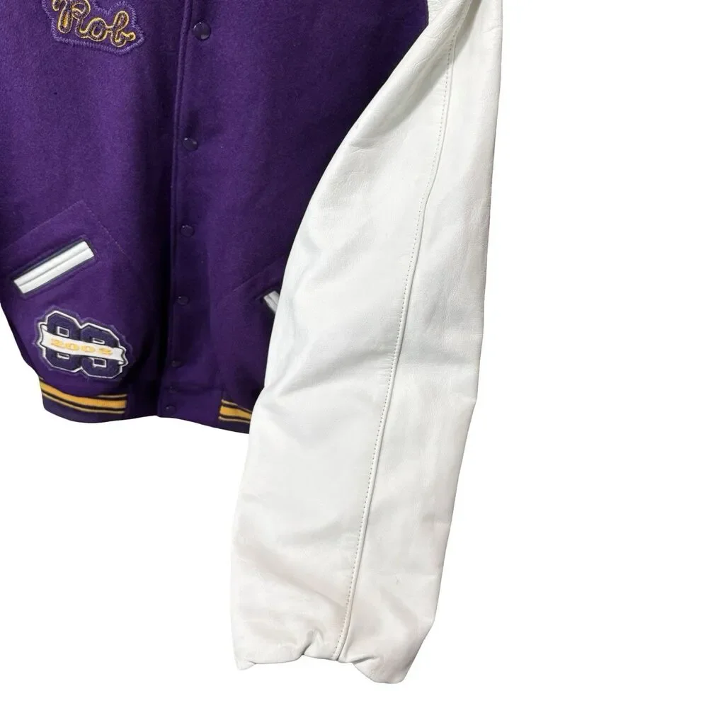 Vintage 2003 Letterman Jacket Varsity Purple Wool Leather Size 50 Jaguars